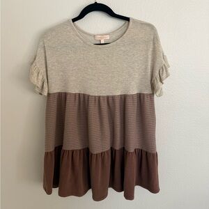 Women's Ruffle Sleeve Color Block Top